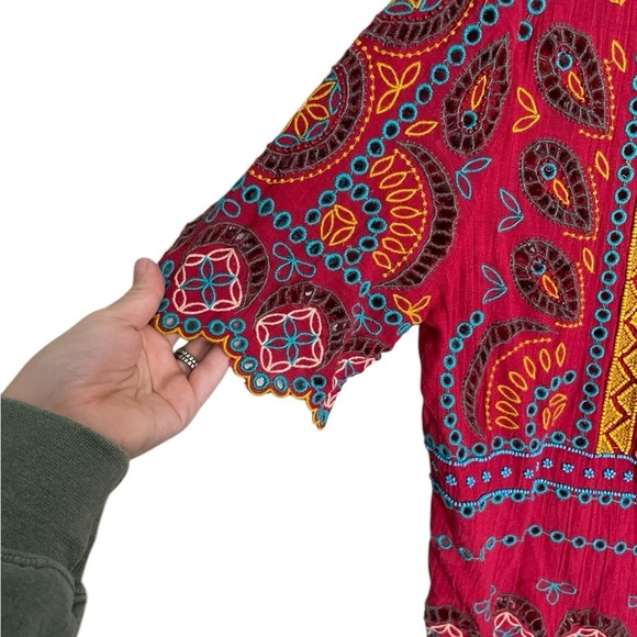 Anthropologie Tiny Red Boho Beaded Top XS - Picture 3 of 6